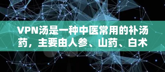 VPN汤是一种中医常用的补汤药，主要由人参、山药、白术等中药组成。它具有补气发汗的作用，能增强体质，促进排汗，从而缓解气滞血瘀的症状，同时保持身体温暖舒适